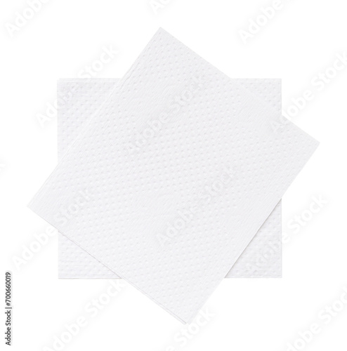 Top view of two folded tissue paper in stack tidily prepared for use in restroom or toilet isolated on white background with clipping path in png file format photo