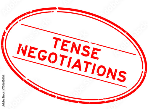 Grunge red tense negotiations word oval rubber seal stamp on white background