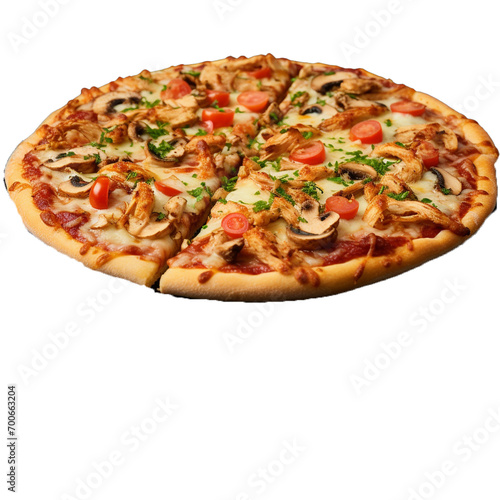 Pizza with chicken on transparent background 