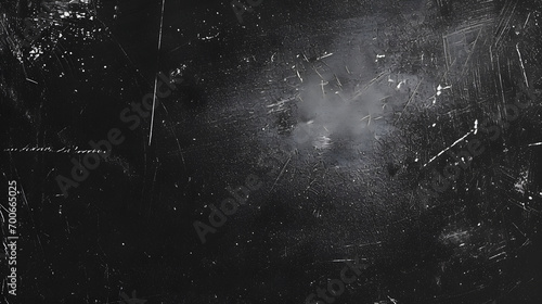 Dust and scratches design. Aged photo editor layer. Black grunge abstract background. Copy space. photo