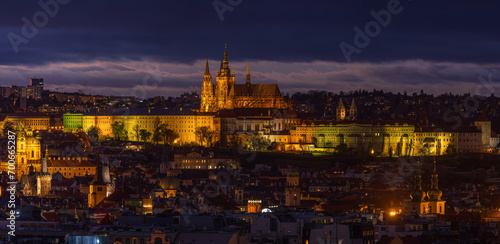 lluminated Prague Castle at night 