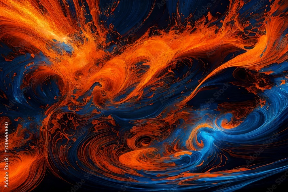 Electric blues and fiery oranges colliding in a dynamic collision.