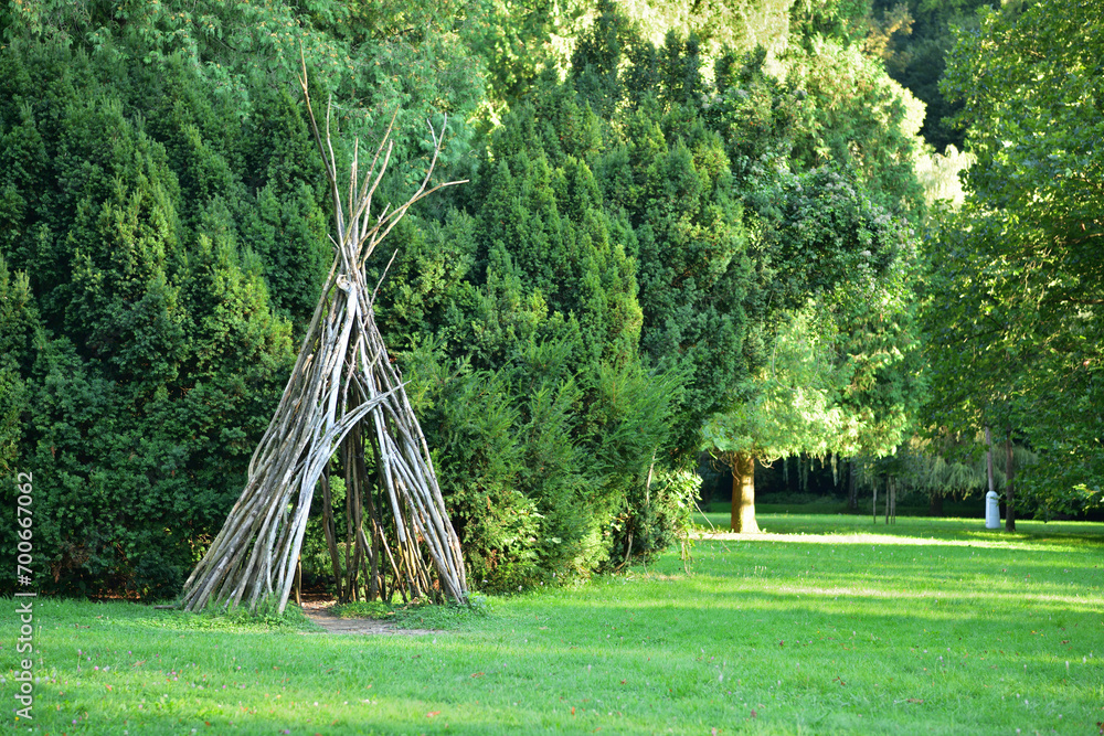Indian wooden tent for children to play in the park
