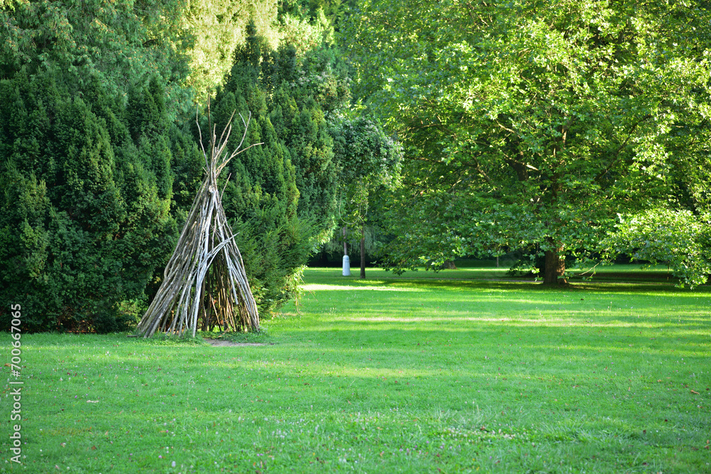 Indian wooden tent in the garden park