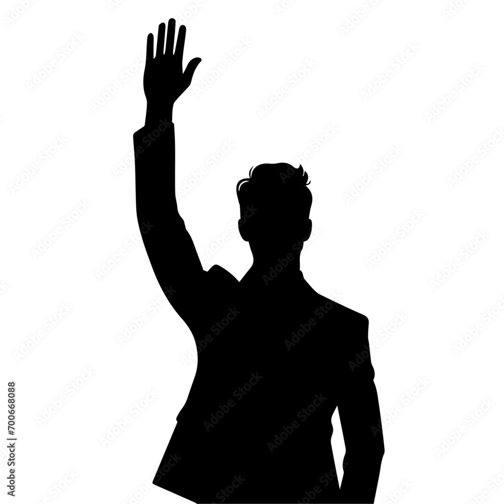 Business man Raised hand vector silhouette