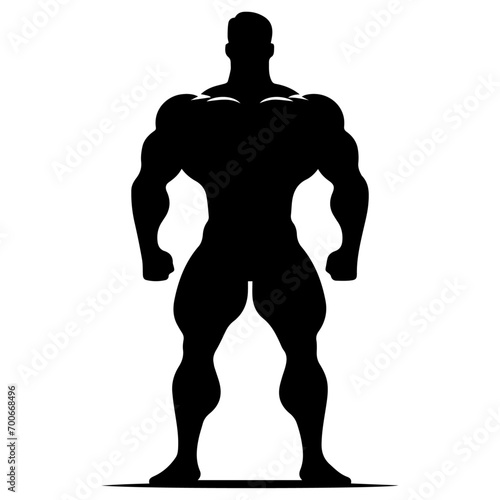 minimal bodybuilder pose vector silhouette, black color silhouette, white background