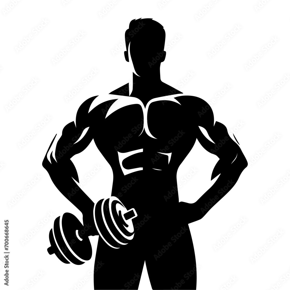 Fototapeta premium minimal bodybuilder pose vector silhouette, black color silhouette, white background