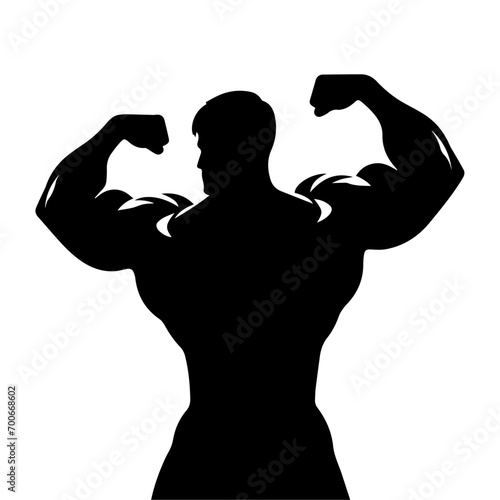 minimal bodybuilder pose vector silhouette, black color silhouette, white background