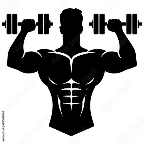 minimal bodybuilder pose vector silhouette, black color silhouette, white background