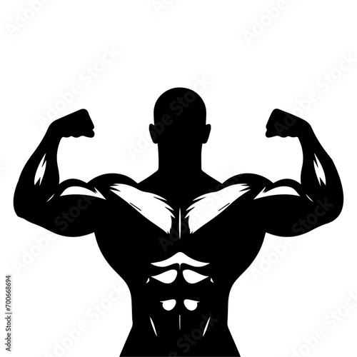 minimal bodybuilder pose vector silhouette, black color silhouette, white background