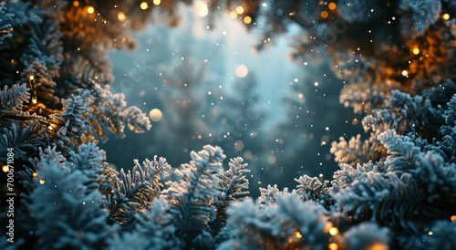 icy snowflake frame around a christmas tree frame