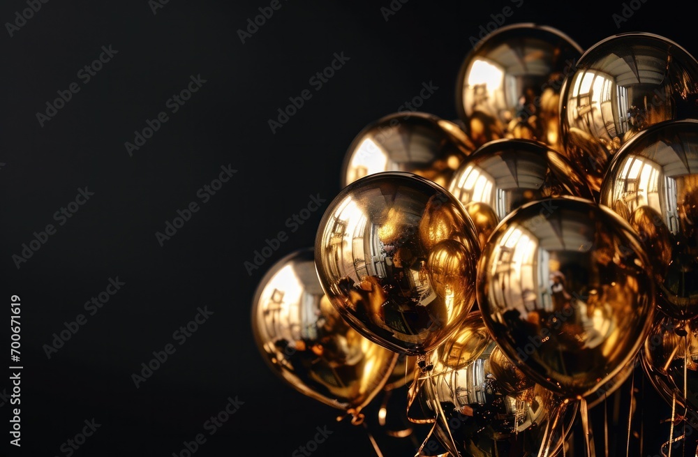 gold balloons on black background