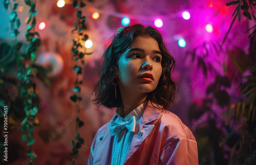 girl wears a pink jacket with a bow tie girl wears a pink jacket with a bow tie