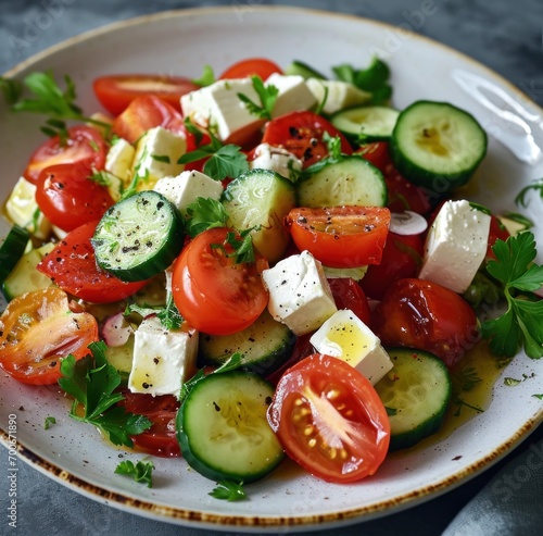 greek salad with tomatoes and cucumbers