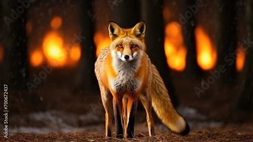 A courageous fox navigates through the scorching blaze, defying the odds.