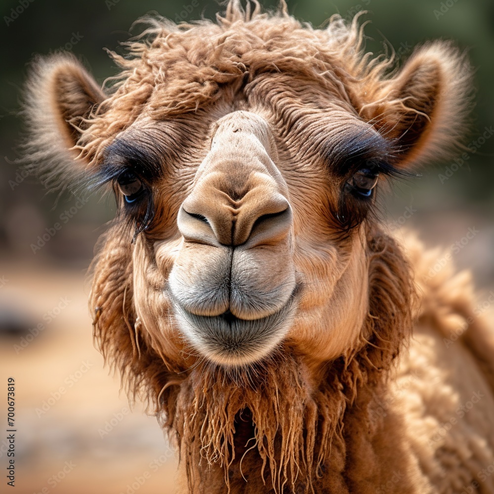 Portrait of a camel in the zoo. Close-up