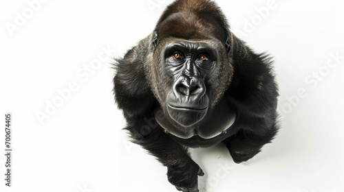 a gorilla on white background is looking up. Generative AI