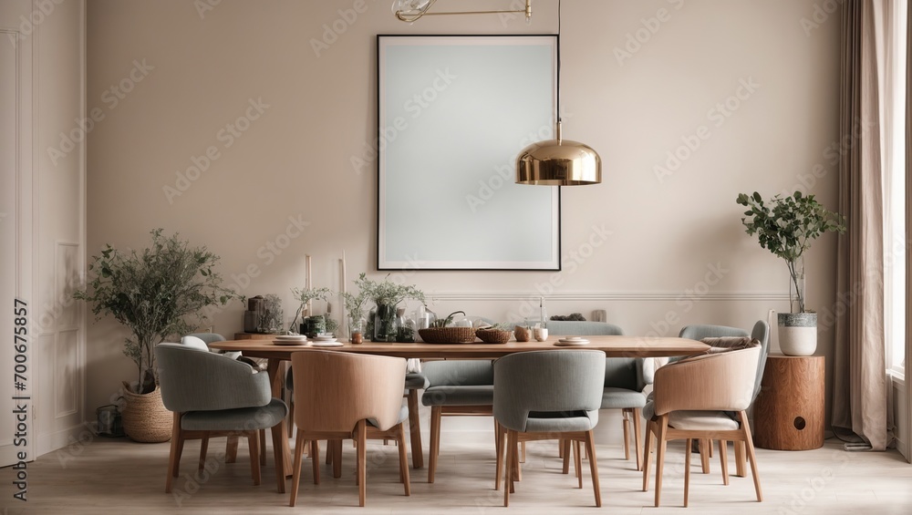 poster without a frame Take inspiration from this dining room's modern beauty, which includes a replica of a blank frame that lets you create your own custom gallery wall. 