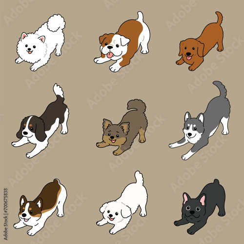 Simple and cute outlined illustration of dogs being playful