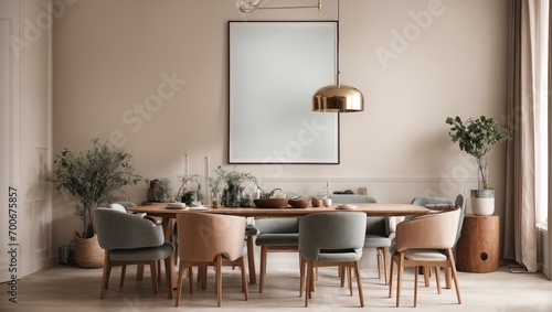 poster without a frame Take inspiration from this dining room's modern beauty, which includes a replica of a blank frame that lets you create your own custom gallery wall.  © SR Production