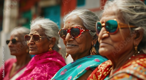 several older women wearing colorful sunglasses and sunglasses