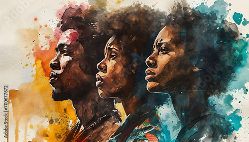 Generate an AI watercolor style banner for Black History Month, photo