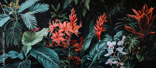 several floral plants are shown on a black background