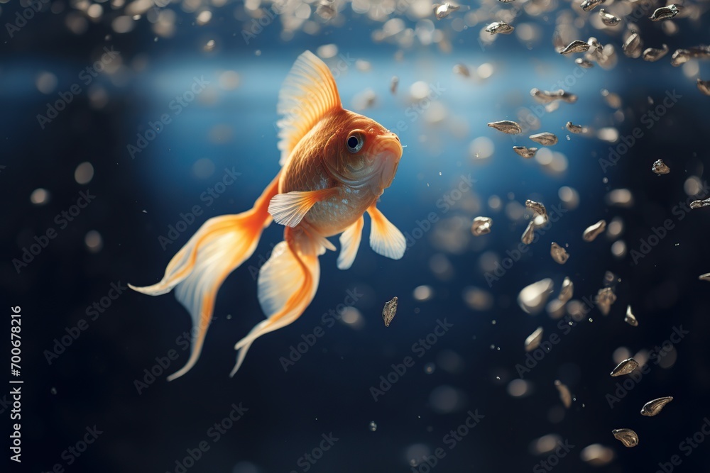 Goldfish swimming in aquarium. 3d illustration.