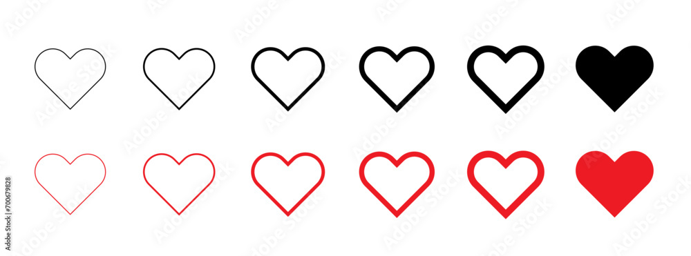Vector hearts isolated on white. Hearts in linear and flat. Valentines day signs or symbols. Vector illustration
