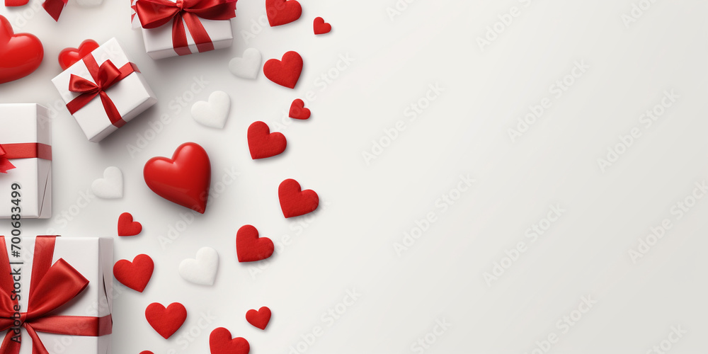 Valentine's day background with gift boxes and red hearts. 3d rendering Valentine's day background with gift boxes and red hearts. 3d rendering