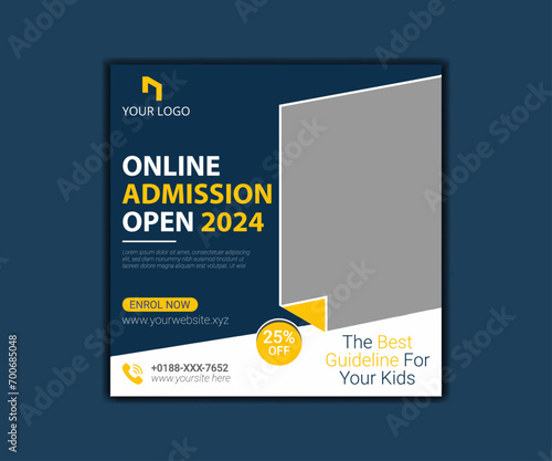 School admission social media post, promotional discount banner template design.