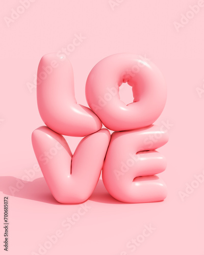 Pink love inflated shiny valentine balloon message word text card 3d illustration render digital rendering photo