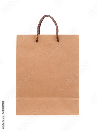 Side view of blank brown paper shopping bag