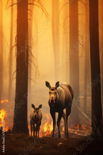 The moose cow and her calf become symbols of resilience as they navigate the fiery battlefield.