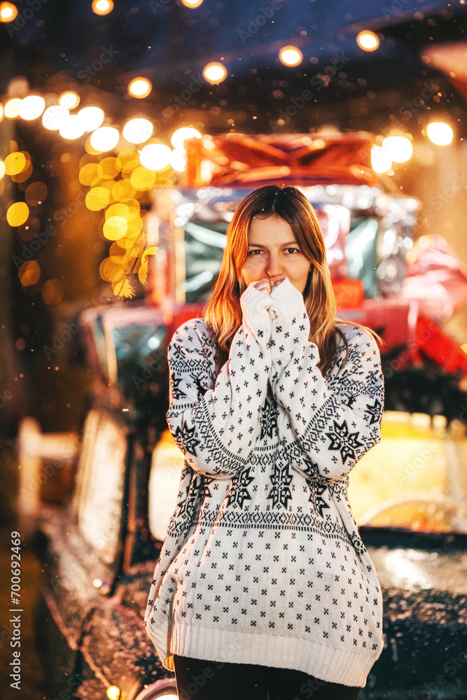 photo shoot of a girl in a warm hoodie on Christmas day. photo of a woman in a New Year's sweater at a Christmas car. photo shoot of a person on New Year's decorations in a photo studio in Kazakhstan photo shoot of a girl in a warm hoodie on Christmas day. photo of a woman in a New Year's sweater at a Christmas car. photo shoot of a person on New Year's decorations in a photo studio in Kazakhstan