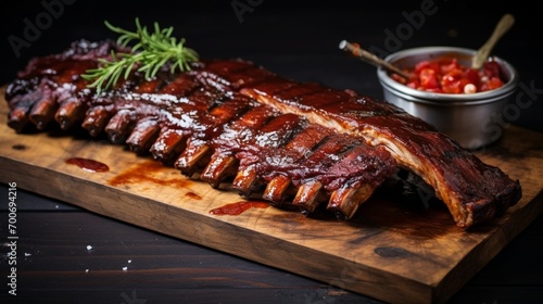 rilled and smoked ribs with barbeque sauce photo