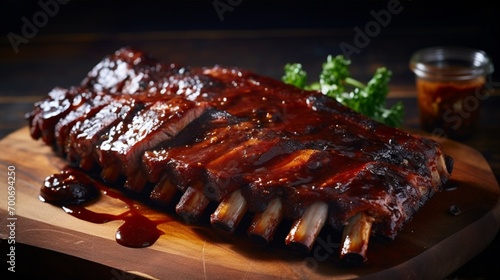 rilled and smoked ribs with barbeque sauce photo