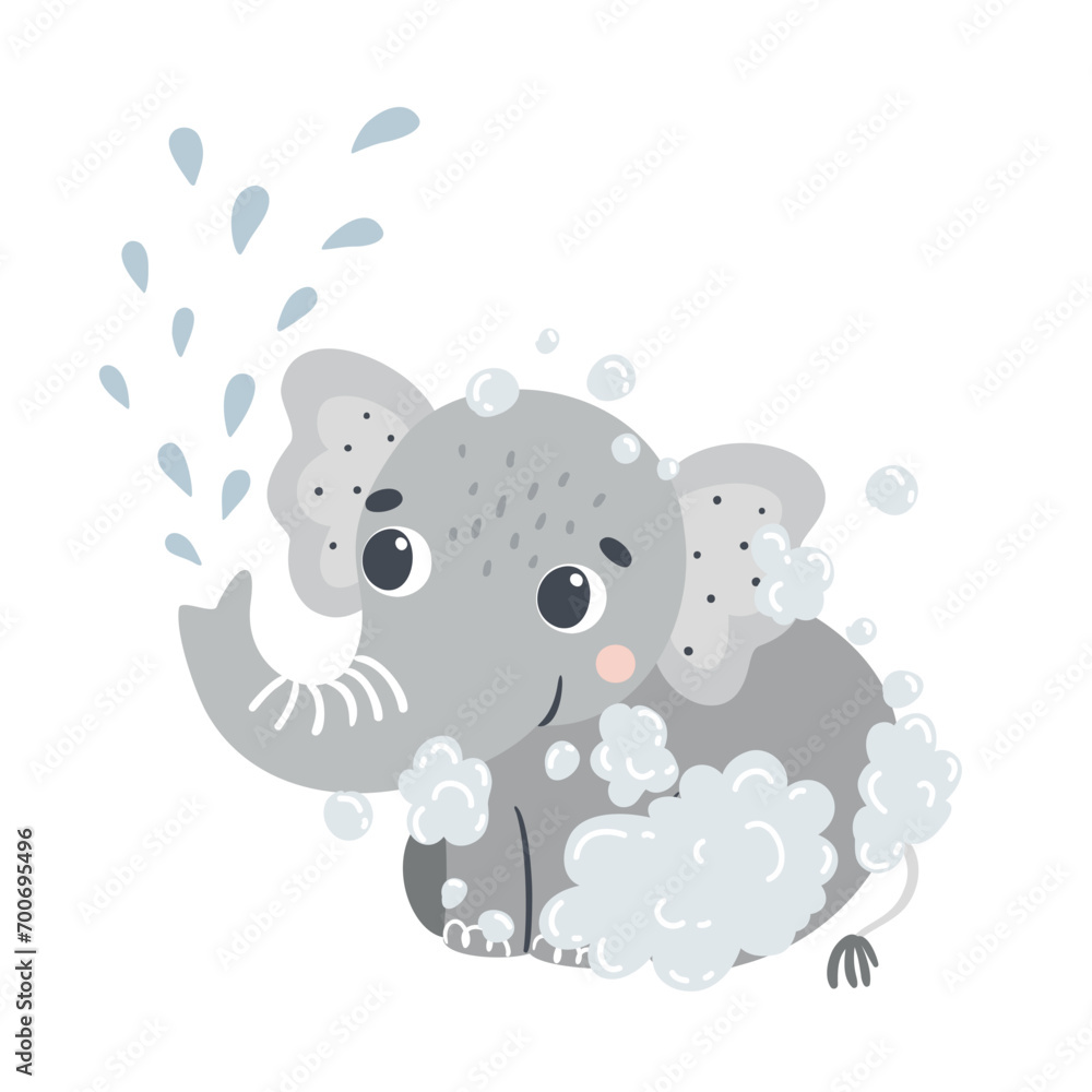Vector illustration with a cute elephant, ideal for the design of baby shampoo or shower gel. Vector illustration with a cute elephant, ideal for the design of baby shampoo or shower gel.