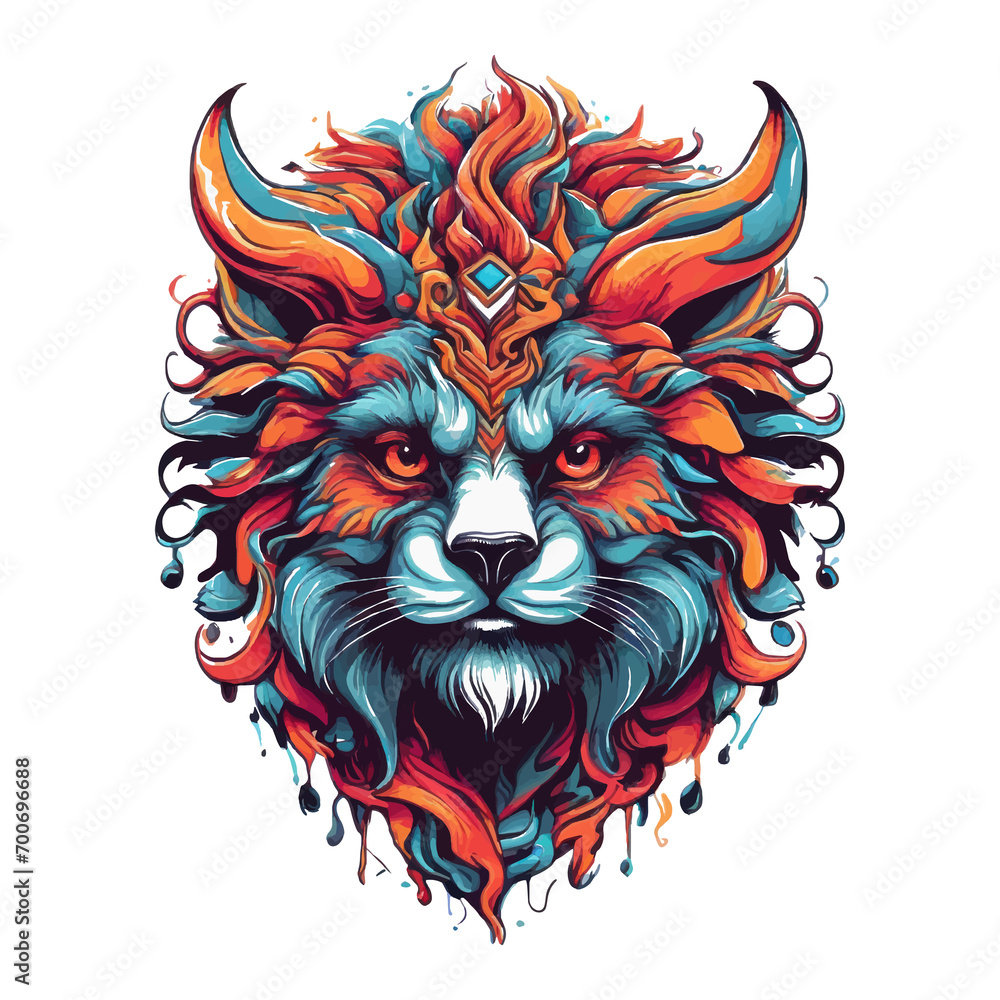 A psychedelic graphic design with a angry beast character, vector style, for T-shirt printing. A psychedelic graphic design with a angry beast character, vector style, for T-shirt printing.