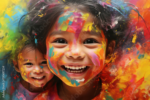 Little person young paint colorful childhood fun background happy children portrait smile cute girls