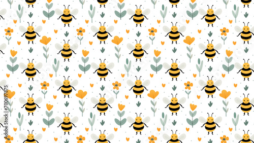 ILUSTRACION VECTORIAL INFANTIL SOBRE ABEJA CON FLORES 