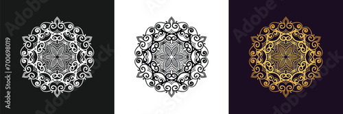 Decorative mandala and pattern for Mehndi, wedding, tattoo, islam, indian, arabic. Outline mandalas coloring book page.