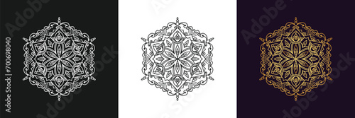 Decorative mandala and pattern for Mehndi, wedding, tattoo, islam, indian, arabic. Outline mandalas coloring book page.