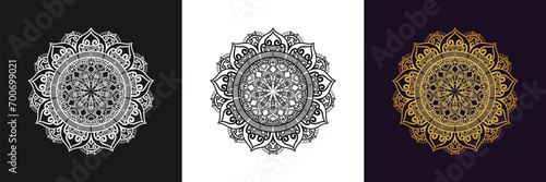 Decorative mandala and pattern for Mehndi, wedding, tattoo, islam, indian, arabic. Outline mandalas coloring book page.