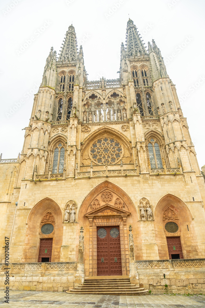 Panoramic view of the Burgos cathedral called Santa Maria, Castilla Leon, Spain