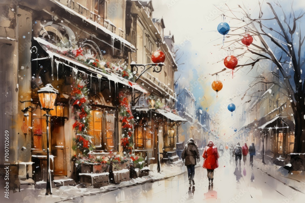 Obraz premium Festive Street Decor - Generative AI