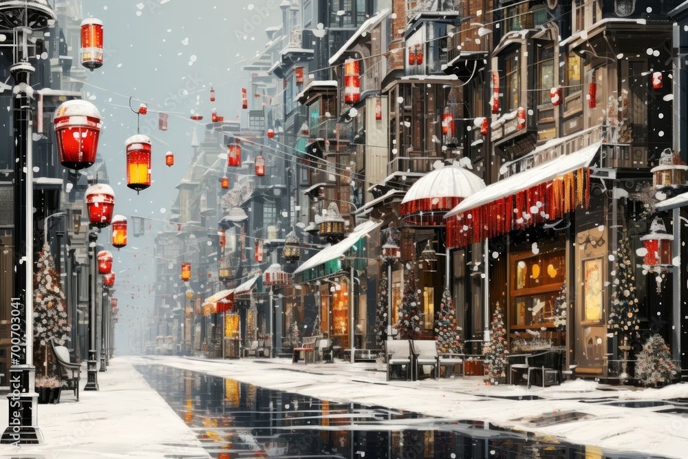 Obraz premium Festive Street Decor - Generative AI