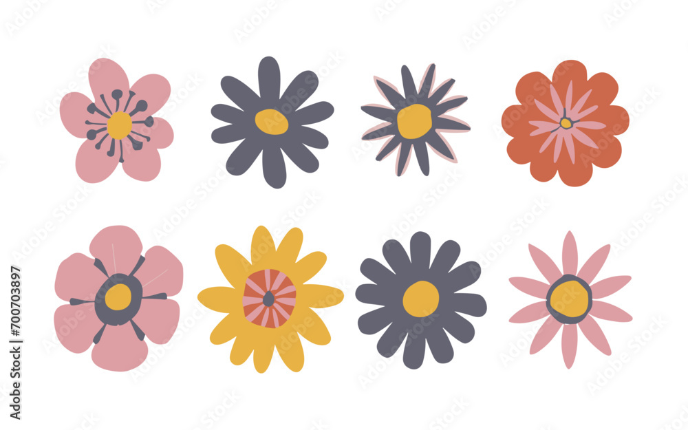 Abstract flowers vector clipart. Spring illustration.