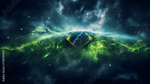abstract illustration of the flag of brazil with dark green background for copy space photo