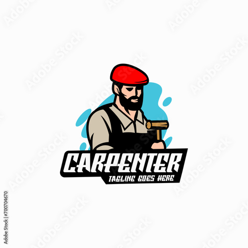 Illustration Vector Carpenter Mascot Cartoon Logo Style.